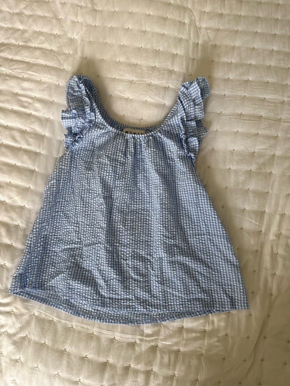 Blue Gingham Ruffle Sleeve Top